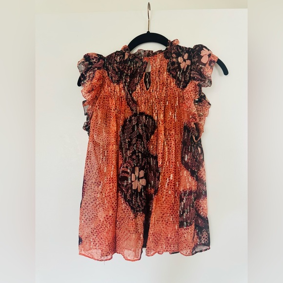 Ulla Johnson silk ruffled sleeve top with shimmering threads - Picture 3 of 5